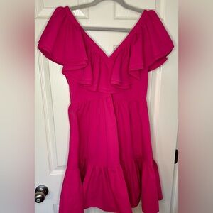Pink Flutter Sleeve V-Neck Sundress